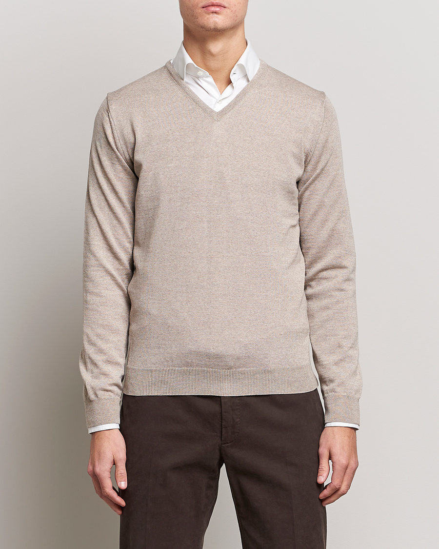 Herr | Stenströms | Stenströms | Merino V-Neck Sand