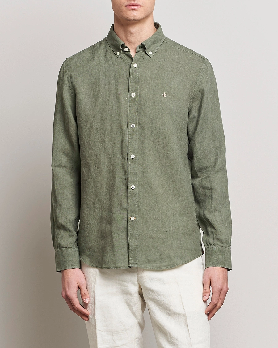 Herr | Avdelningar | Morris | Douglas Linen Button Down Shirt Olive