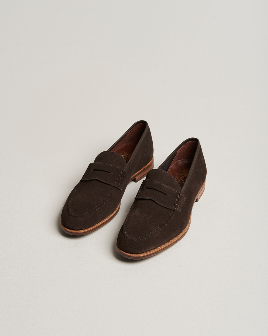 Herr | Crockett & Jones | Crockett & Jones | Seaton Unlined Penny Loafer Dark Oak Suede