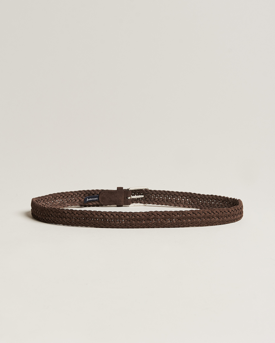 Herr | Accessoarer | Anderson\'s | Woven Suede Belt 3 cm Dark Brown