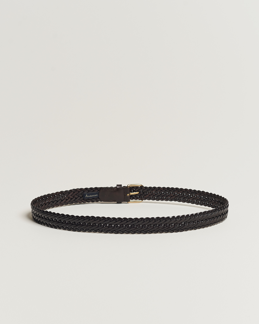 Herr | Accessoarer | Anderson's | Woven Leather Belt 3 cm Dark Brown