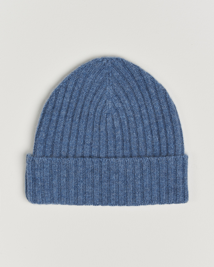 Herr |  | Amanda Christensen | Rib Knitted Cashmere Cap Blue Melange