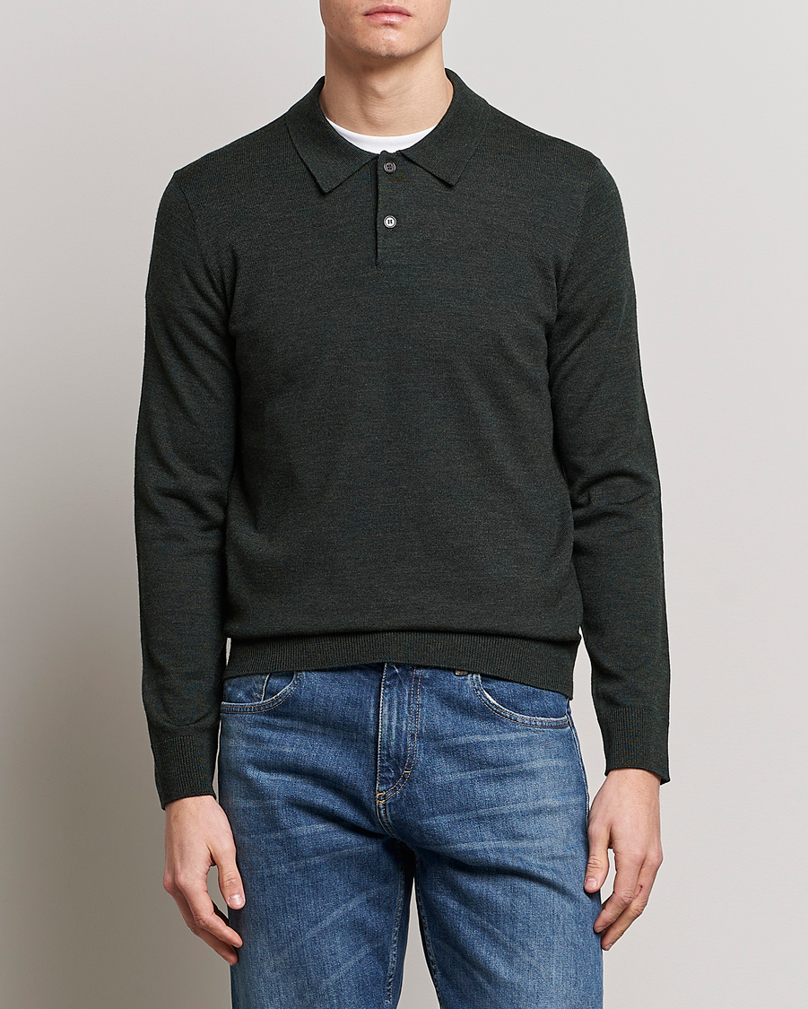 Herr |  | Morris | Merino Polo Knit Dark Green