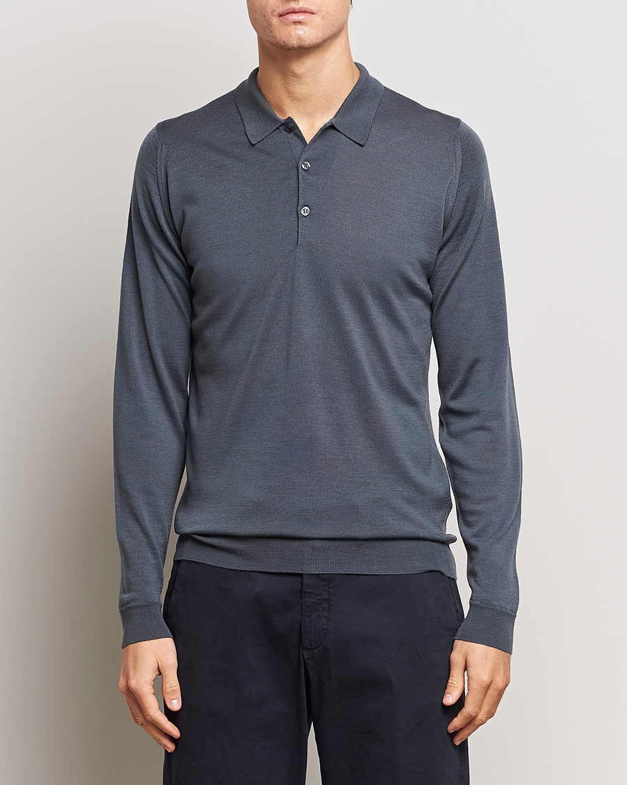 Herr | John Smedley | John Smedley | Belper Extra Fine Merino Polo Pullover Slate Grey