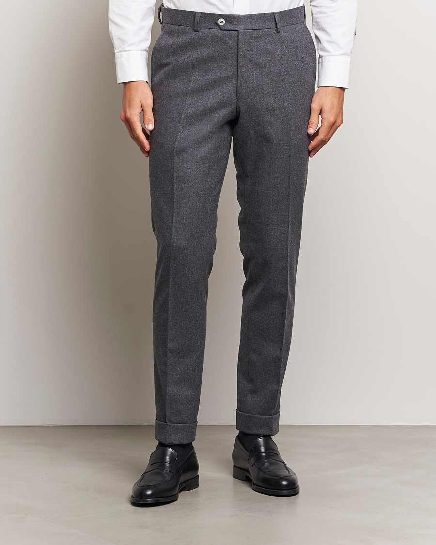 Herr |  | Oscar Jacobson | Denz Turn Up Flannel Trousers Grey Melange