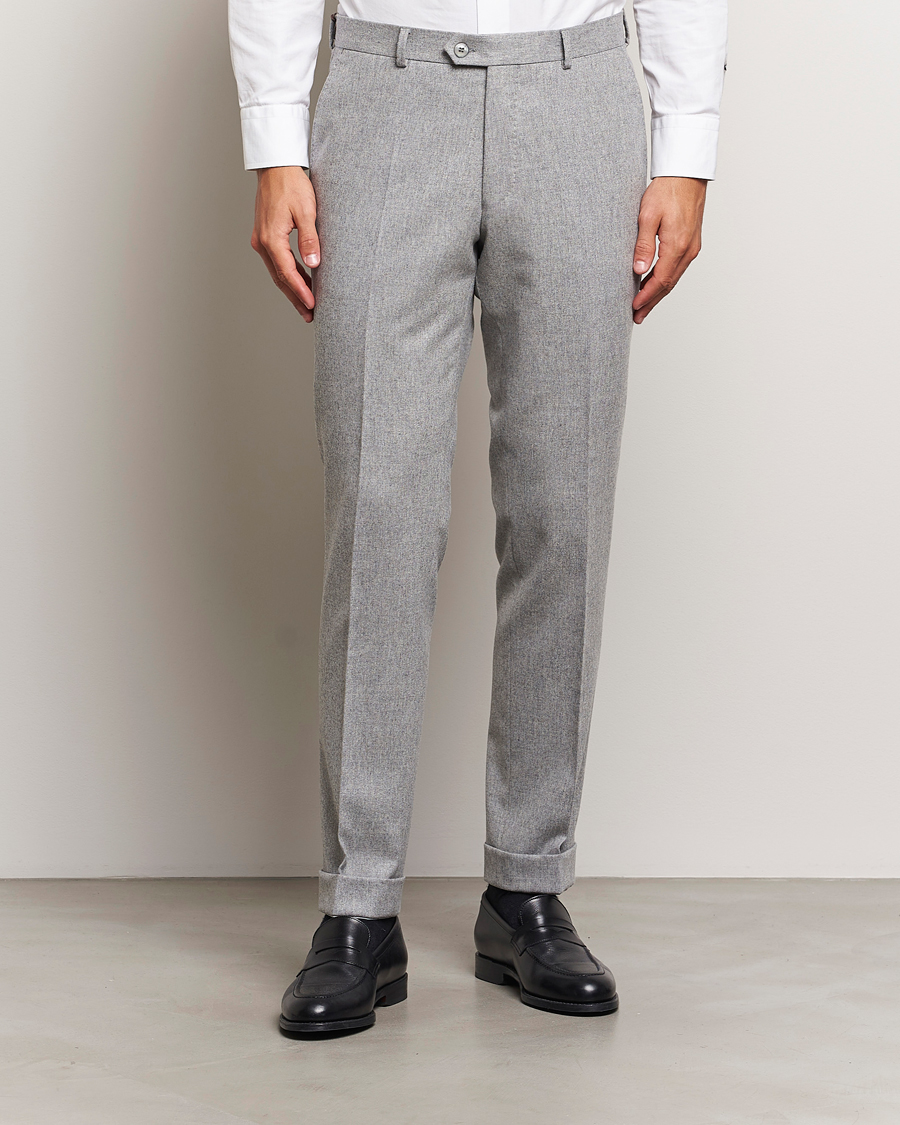 Herr |  | Oscar Jacobson | Denz Turn Up Flannel Trousers Light Grey Melang