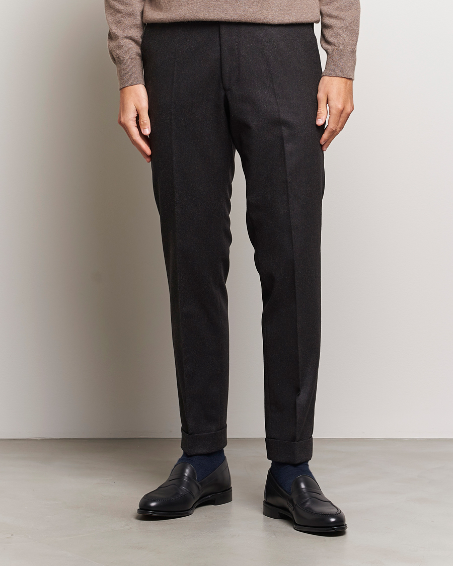 Herr |  | Oscar Jacobson | Denz Turn Up Flannel Trousers Brown Melange