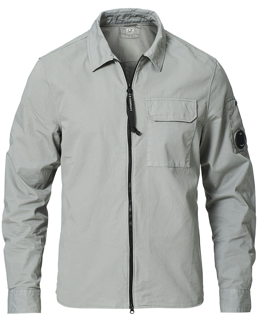 C.P. Company Garment Dyed Gabardine Zip Shirt Jacket Light Grey