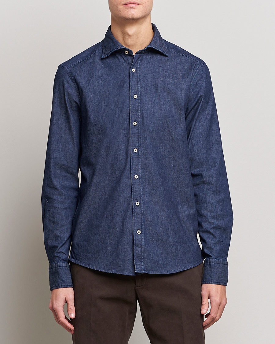 Herr |  | Stenströms | Slimline Garment Washed Shirt Dark Denim