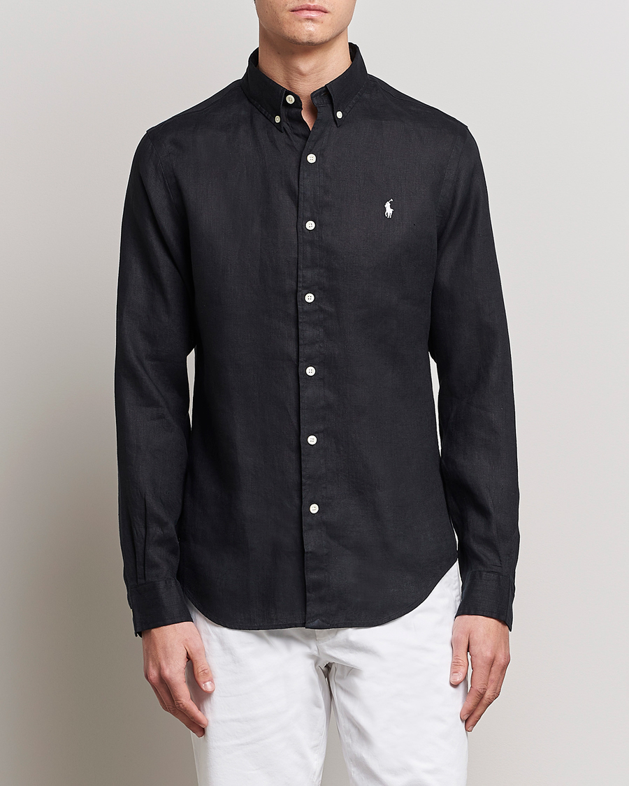 Herr | Preppy Authentic | Polo Ralph Lauren | Slim Fit Linen Button Down Shirt Polo Black