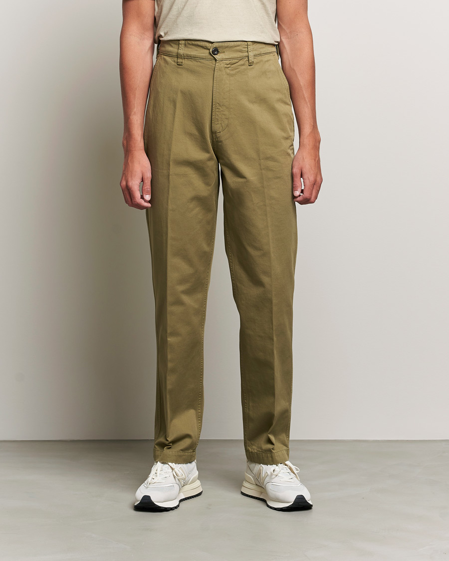 Herr | Drake's | Drake's | Flat Front Cotton Chino Olive