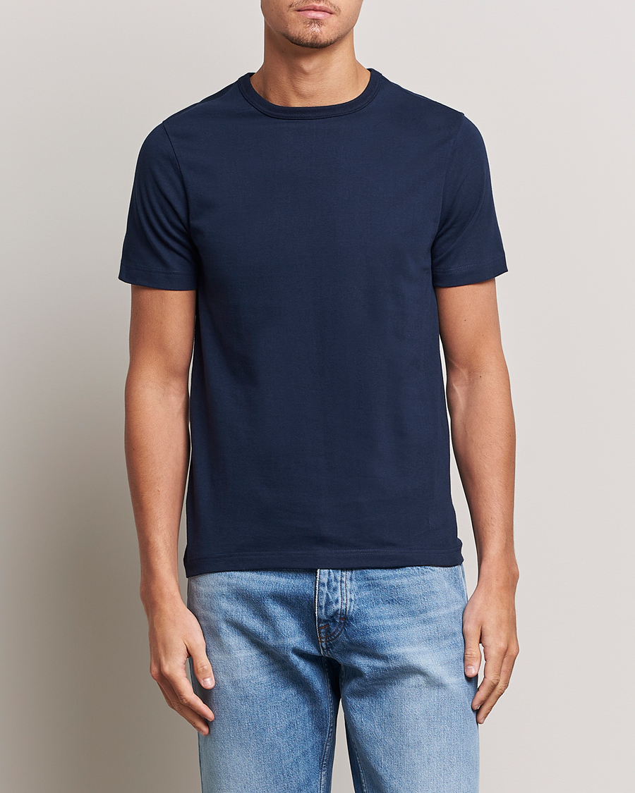 Merz B. Schwanen Relaxed Loopwheeled Sturdy T-Shirt Pacific Blue | Herr - C