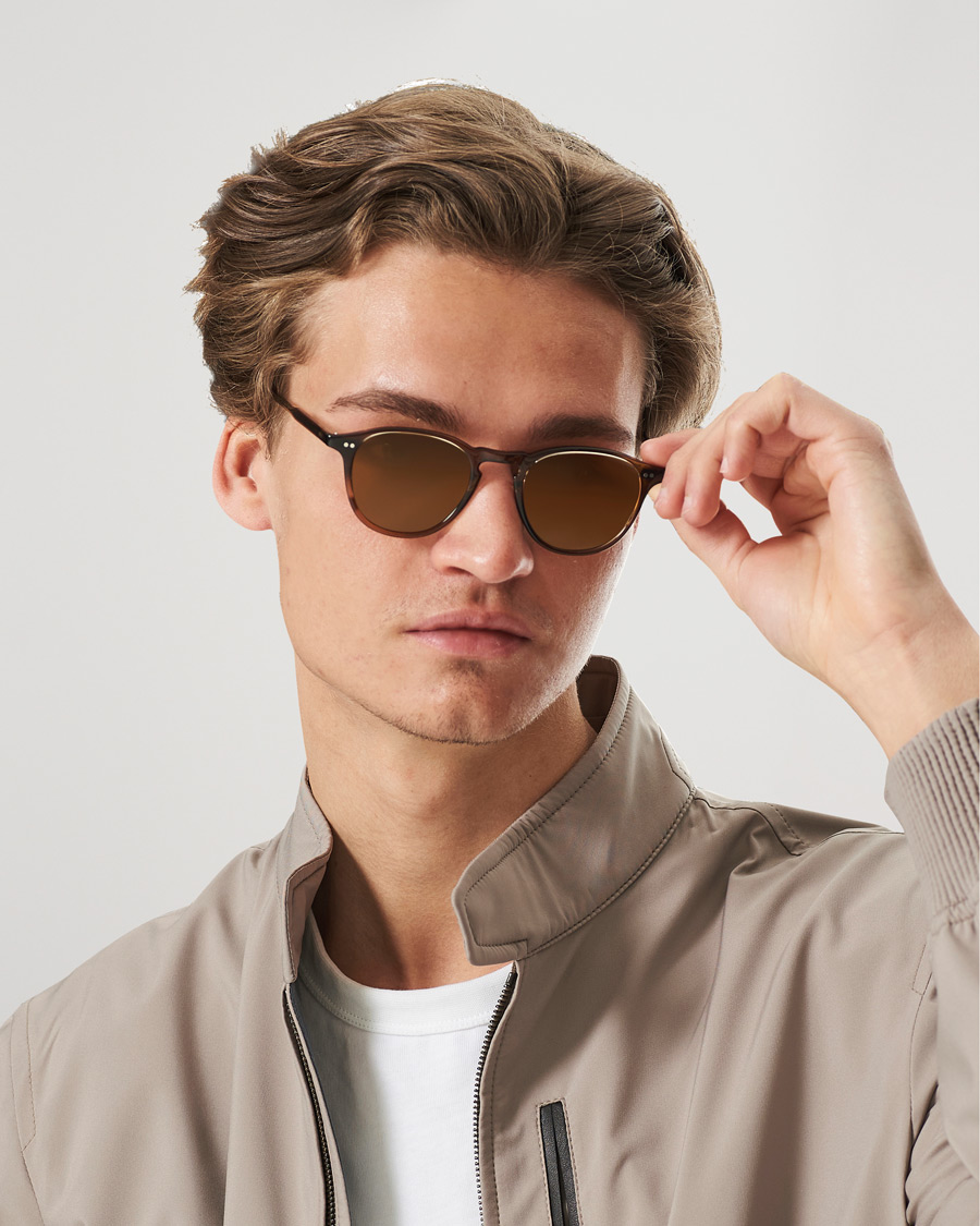 Herr | Solglasögon | Garrett Leight | Hampton 46 Sunglasses Khaki Tortoise/Pure Coffee