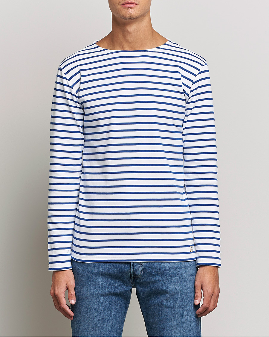 Herr | Långärmade t-shirts | Armor-lux | Houat Héritage Stripe Long Sleeve T-Shirt White/Blue