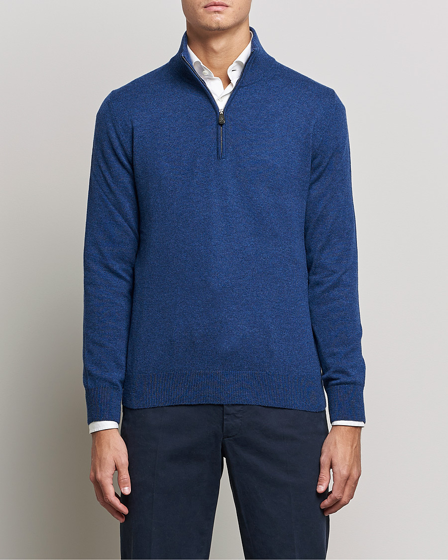 Herr | Half-zip | Piacenza Cashmere | Cashmere Half Zip Sweater Indigo Blue