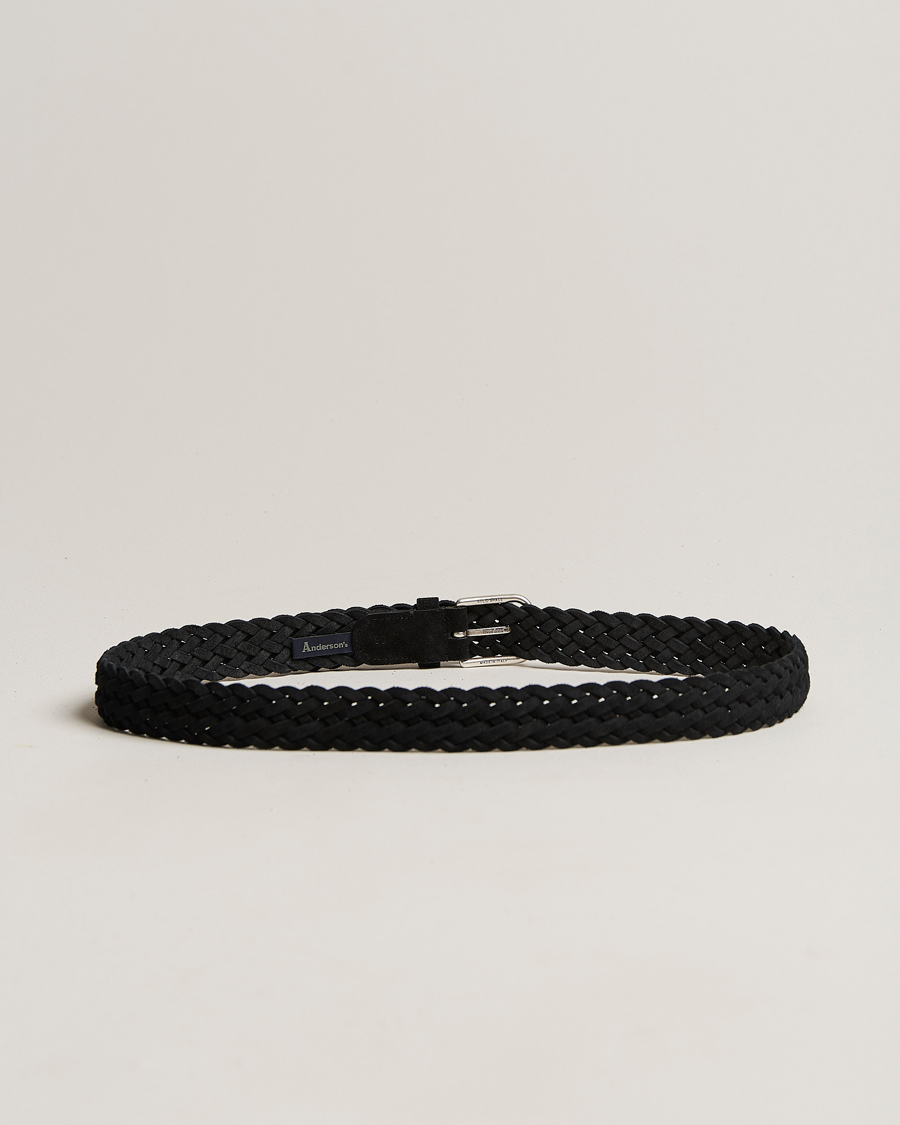 Herr | Flätade bälten | Anderson's | Woven Suede Belt 3 cm Black