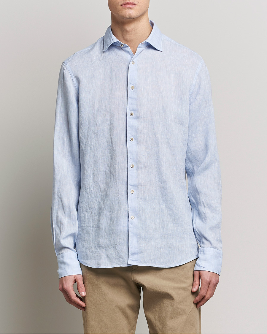 Herr | Business & Beyond | Stenströms | Fitted Body Cut Away Linen Shirt Light Blue