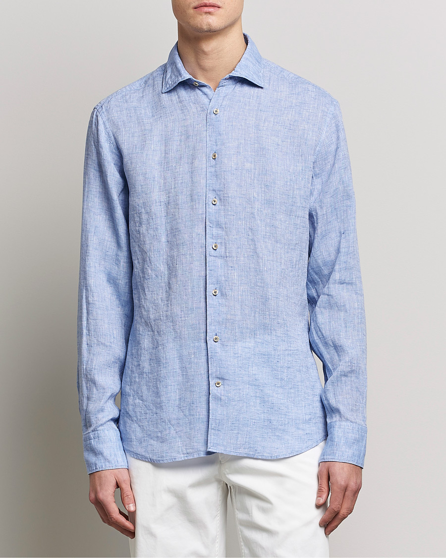 Herr | Stenströms | Stenströms | Fitted Body Cut Away Linen Shirt Blue