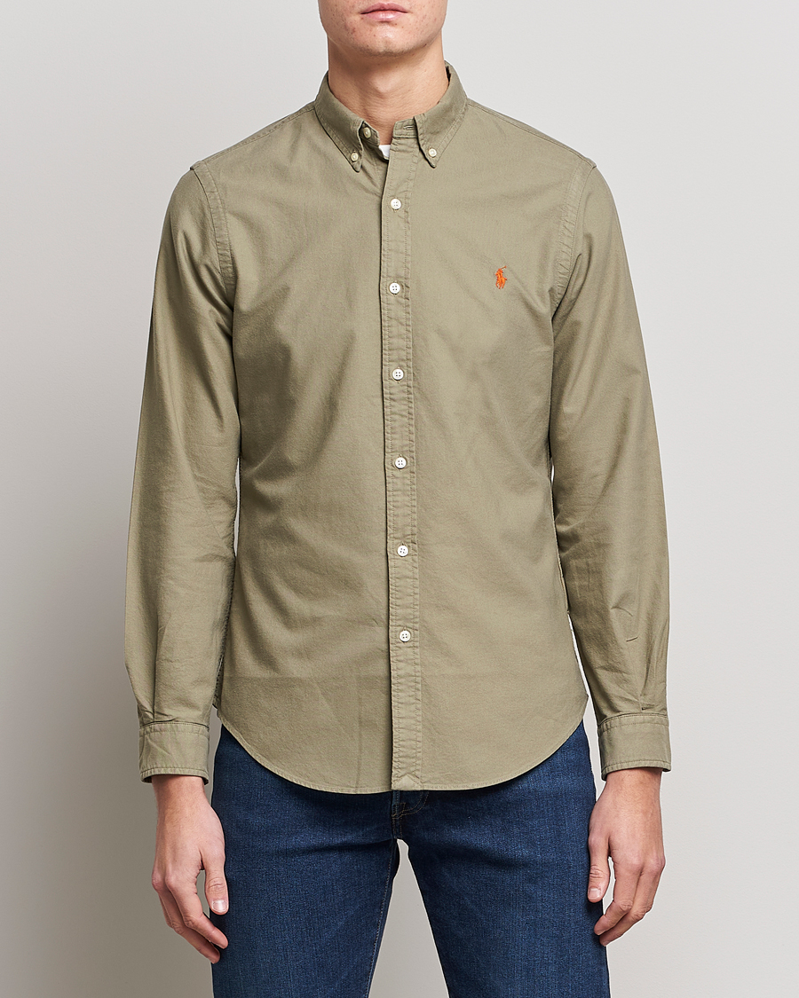 Herr |  | Polo Ralph Lauren | Slim Fit Garment Dyed Oxford Shirt Sage Green