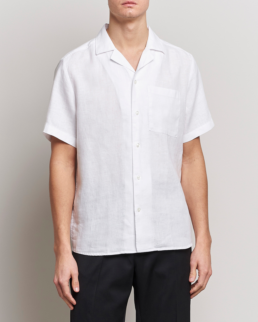 Herr | Kortärmade skjortor | HUGO | Ellino Short Sleeve Linen Shirt Open White