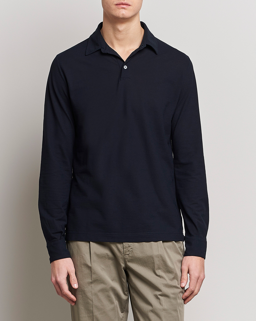 Herr | Slowear | Zanone | Ice Cotton Long Sleeve Polo Navy