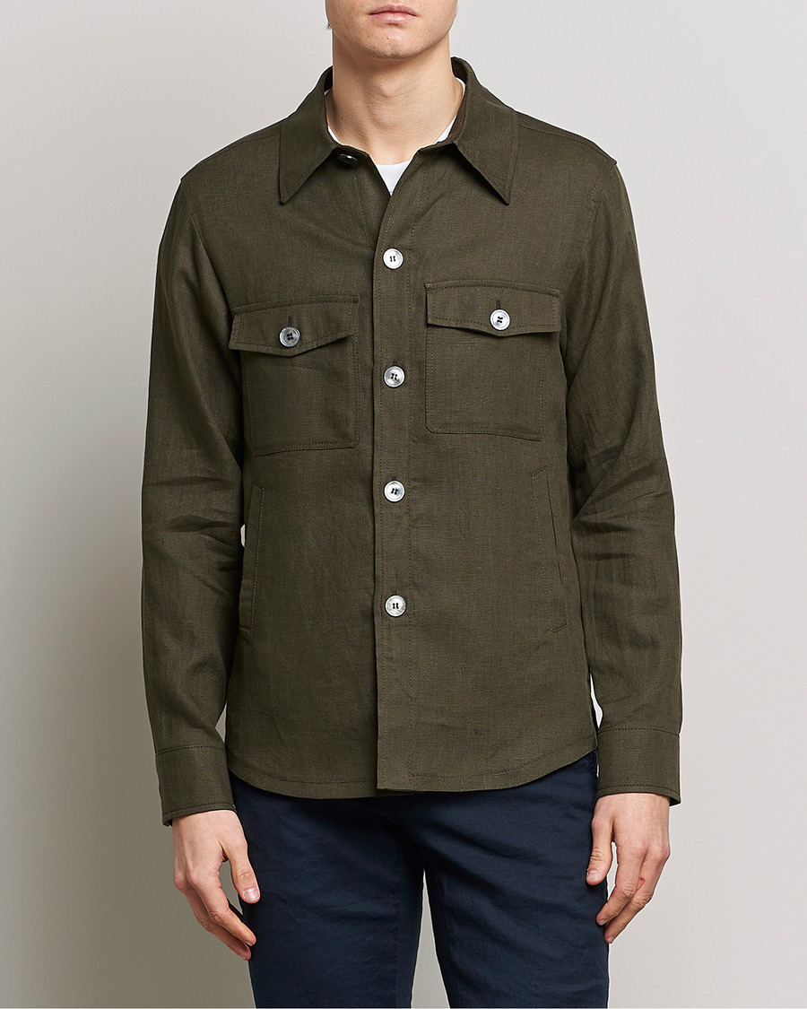 Herr | Skjortjackor | Oscar Jacobson | Maverick Linen Shirt Jacket Olive