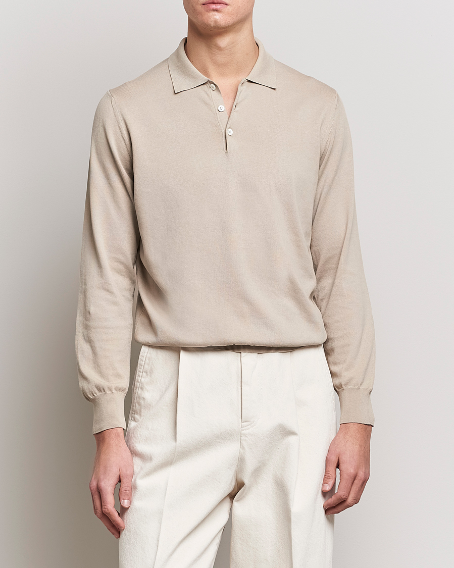 Herr | Tröjor | Canali | Cotton Long Sleeve Polo Beige