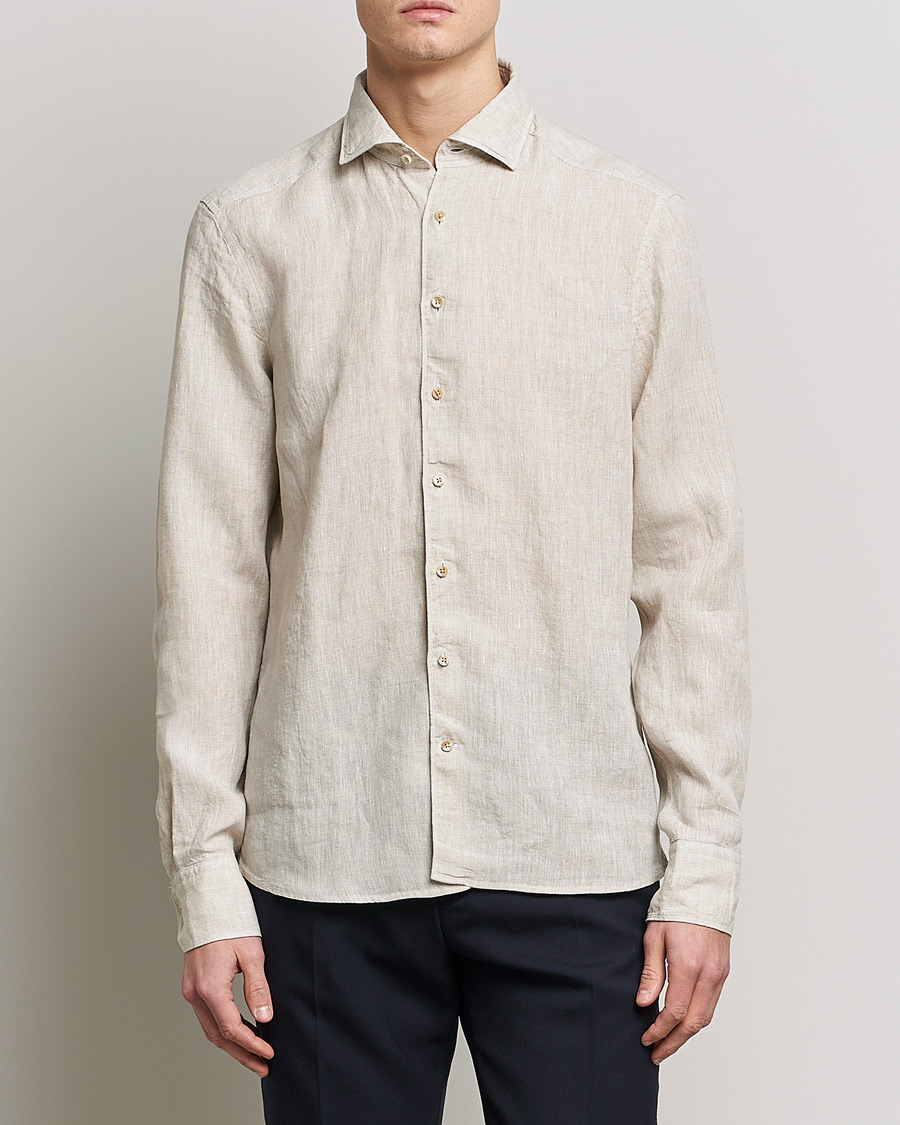 Herr | Udda kavaj | Stenströms | Slimline Cut Away Linen Shirt Beige