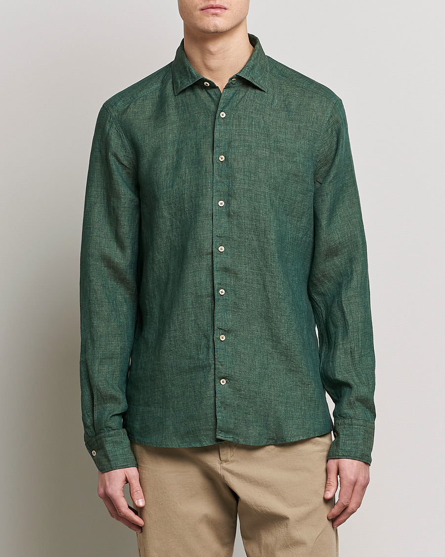 Herr | Stenströms | Stenströms | Slimline Cut Away Linen Shirt Dark Green