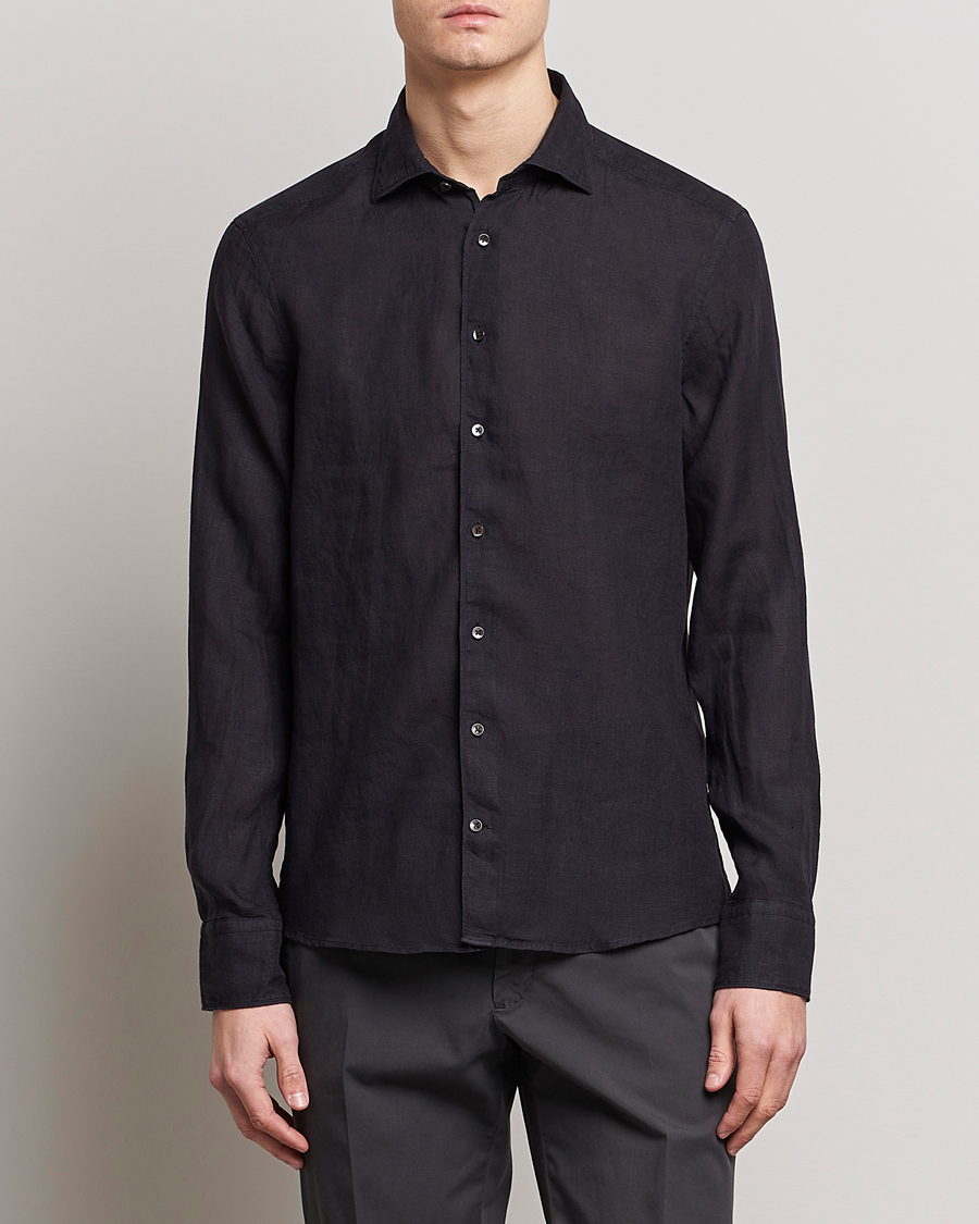 Herr | Kläder | Stenströms | Slimline Cut Away Linen Shirt Black