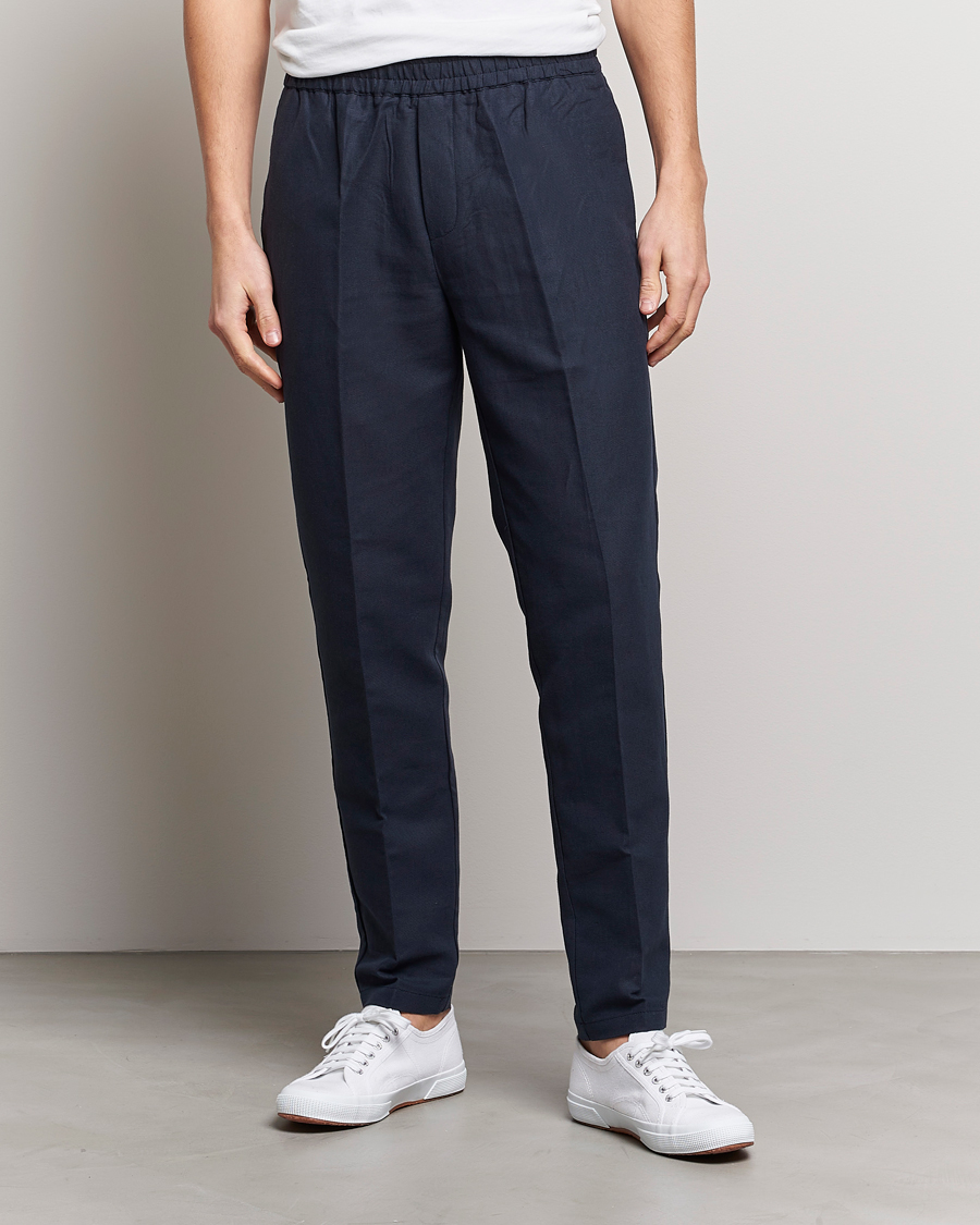Herr | Samsøe Samsøe | Samsøe Samsøe | Smithy Linen/Cotton Drawstring Trousers Salute Navy