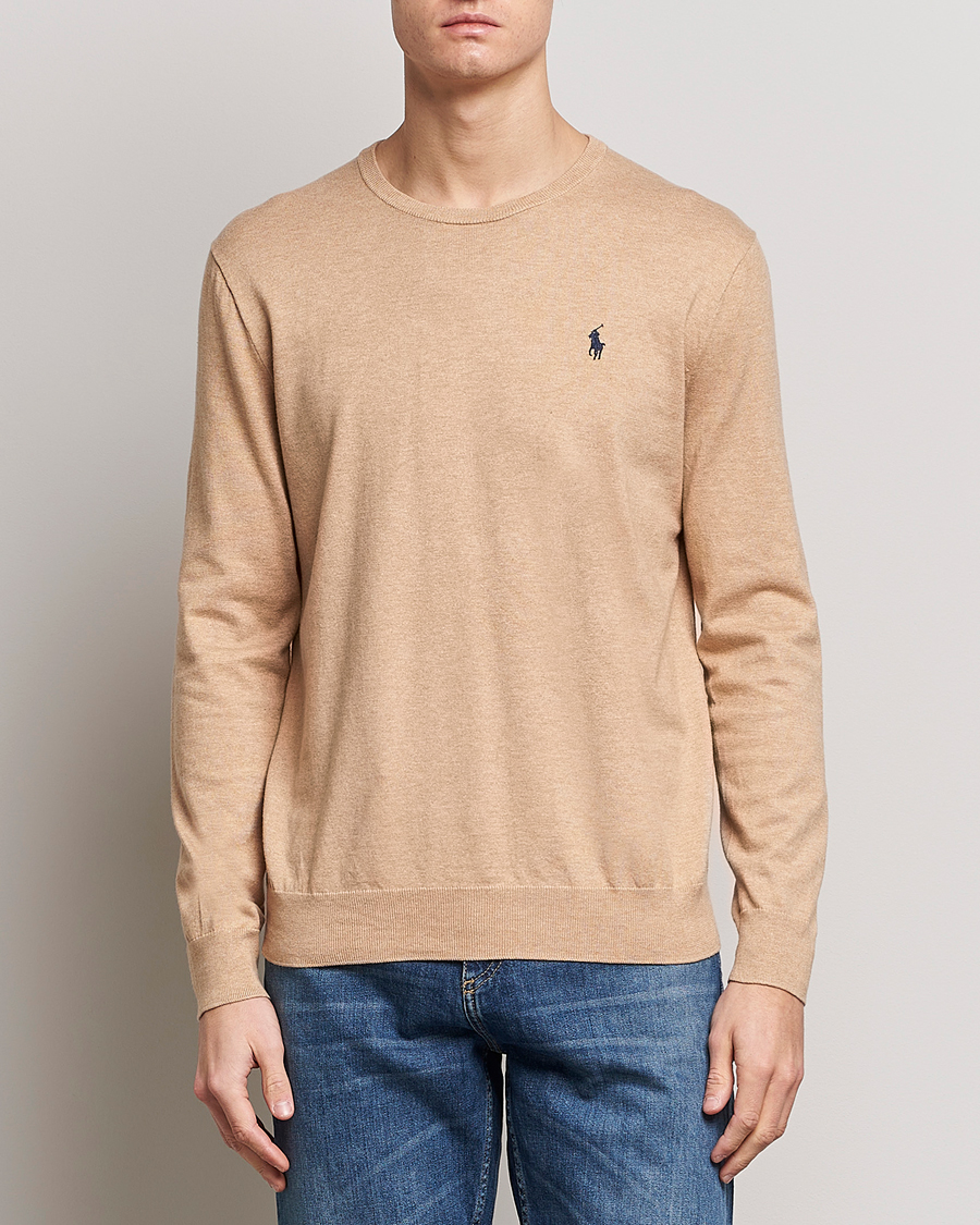 Herr | Stickade tröjor | Polo Ralph Lauren | Cotton Crew Neck Sweater Camel Melange