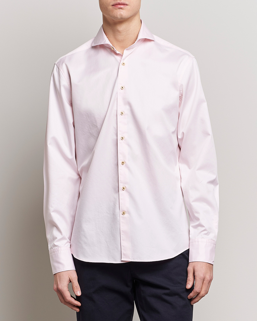 Herr | Stenströms | Stenströms | Fitted Body Washed Cotton Plain Shirt Pink