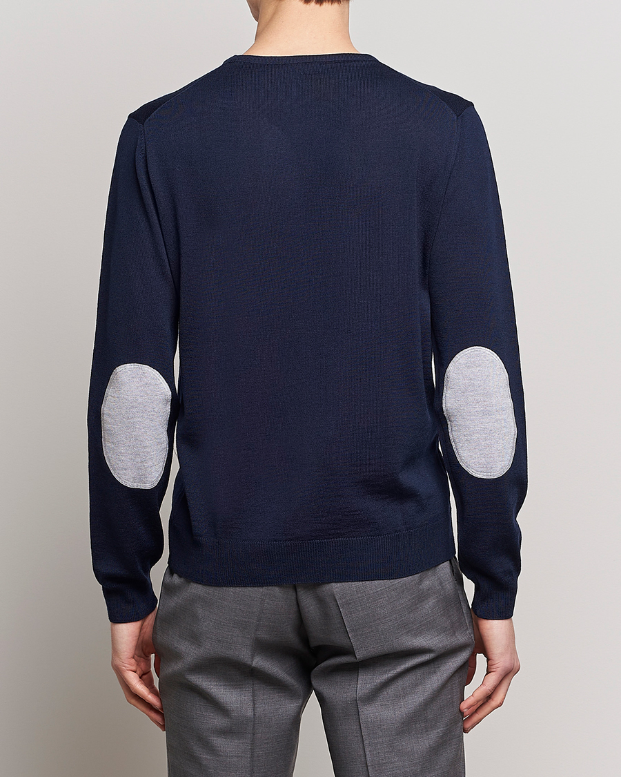 Herr | Stenströms | Stenströms | Merino Patch Crew Neck Navy/Light Grey