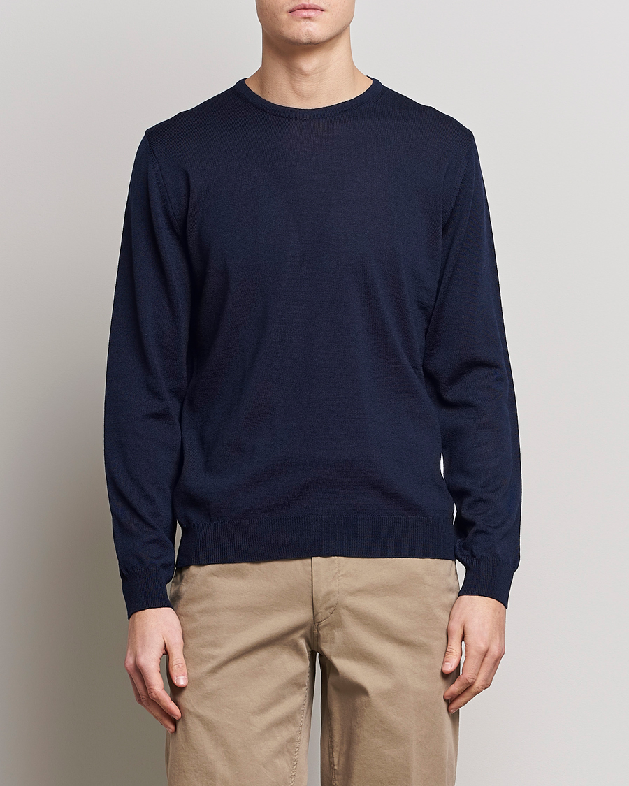 Herr |  | Stenströms | Merino Patch Crew Neck Navy/Light Blue