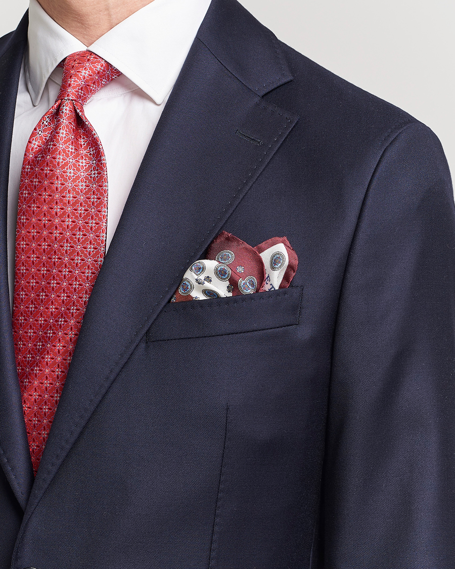 Herr | Näsdukar | Eton | Silk Four Faced Medallion Pocket Square White Multi