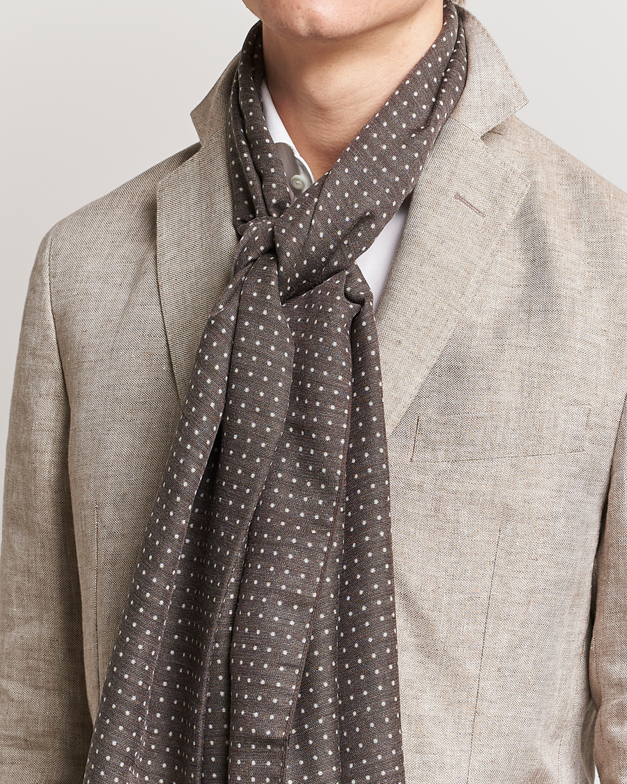 Herr | Eton | Eton | Silk Wool Polka Dot Scarf Brown