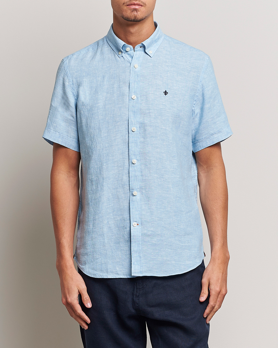 Herr | Skjortor | Morris | Douglas Linen Short Sleeve Shirt Light Blue