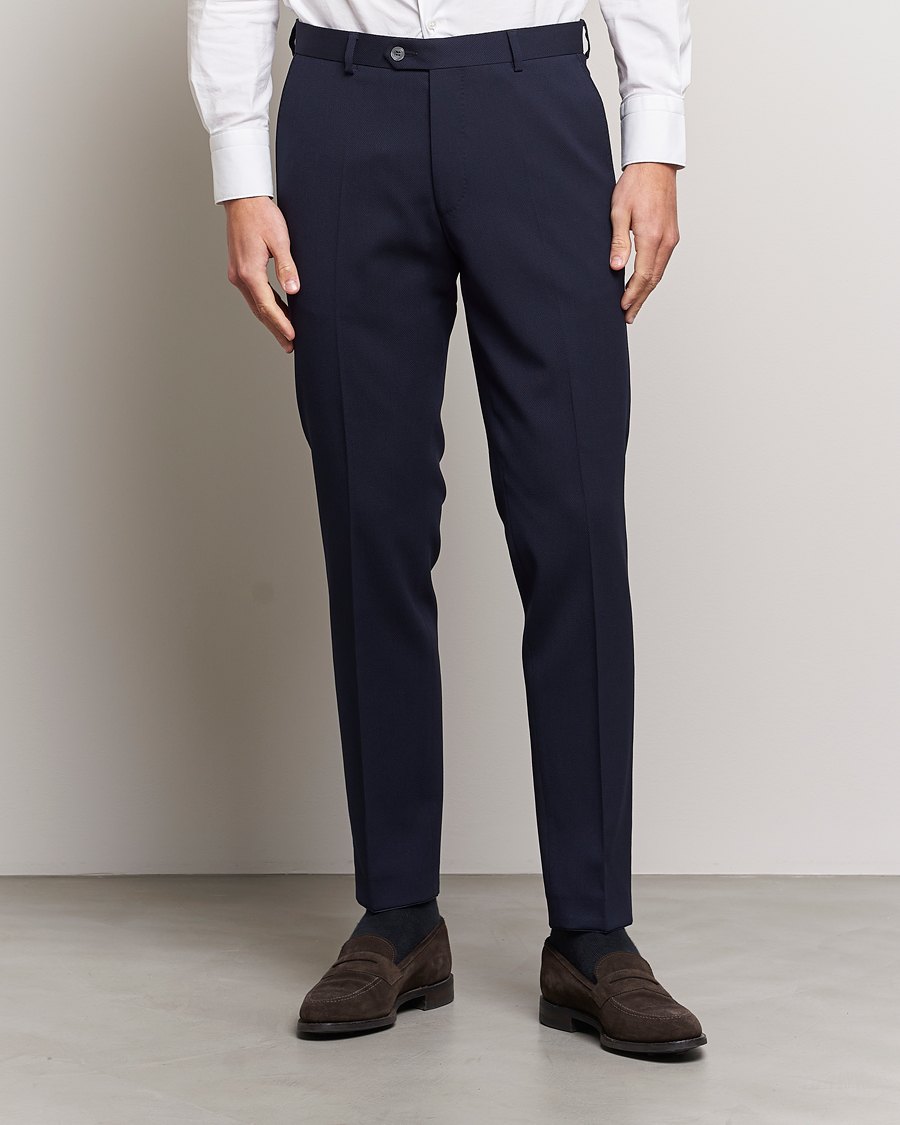 Herr | Kläder | Oscar Jacobson | Denz Structured Wool Trousers Blue