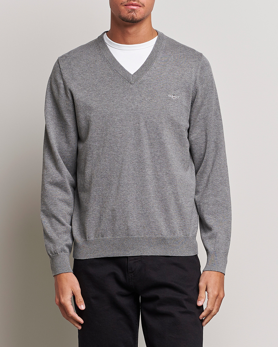 GANT Lambswool V-Neck Pullover Dark Melange Carl Grey | - of Herr Care