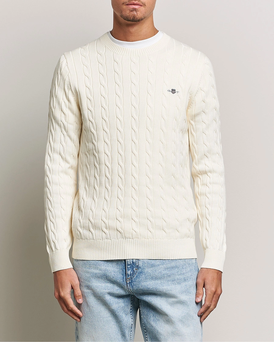 Herr |  | GANT | Cotton Cable Crew Neck Pullover Cream