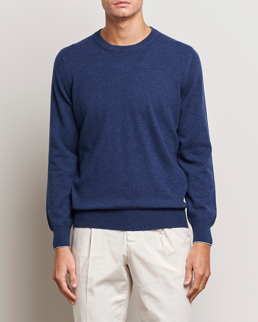 Herr | Kashmirtröjor | Brunello Cucinelli | 2 Ply Cashmere Pullover Dark Blue