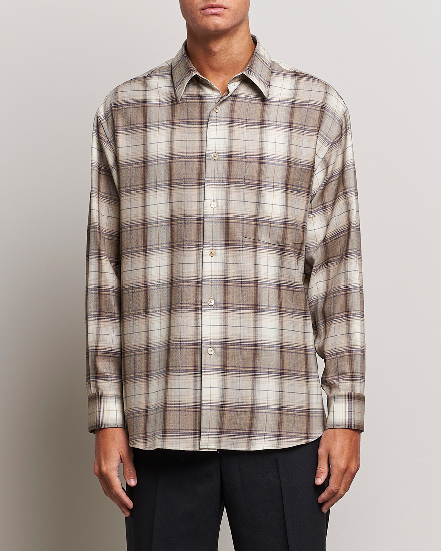 Auralee Super Light Wool Shirt Brown Check