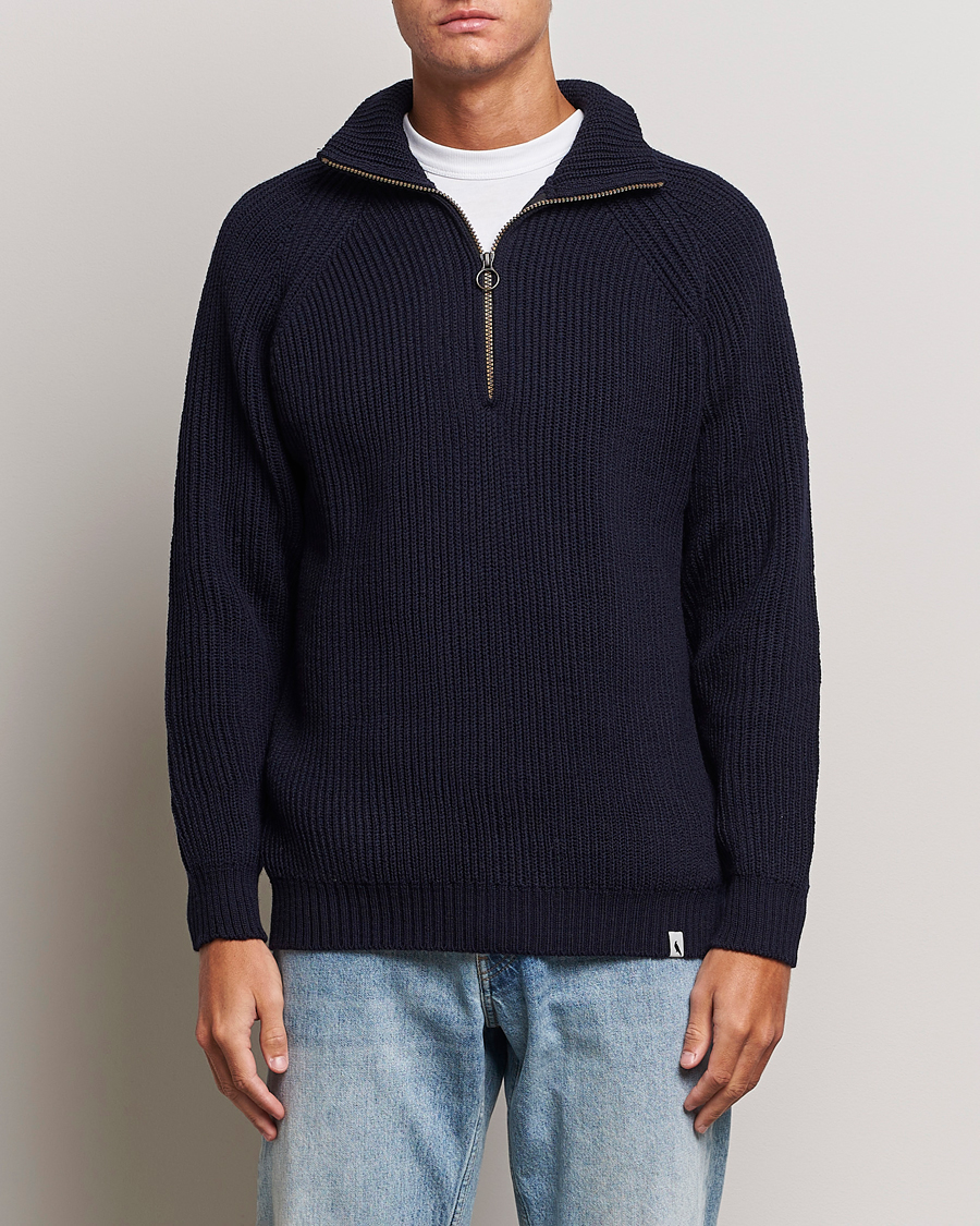 Herr |  | Peregrine | Ford Knitted Wool Half Zip Navy