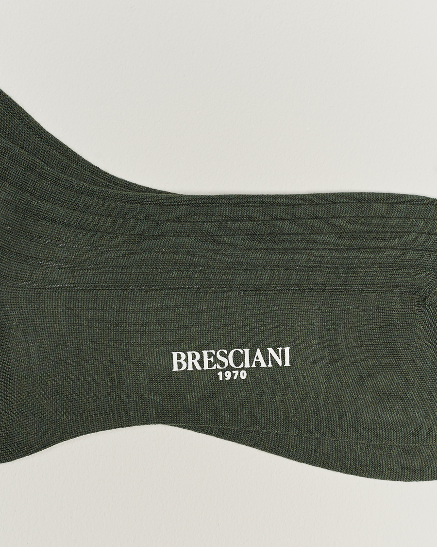 Herr | Bresciani | Bresciani | Wool/Nylon Ribbed Short Socks Green