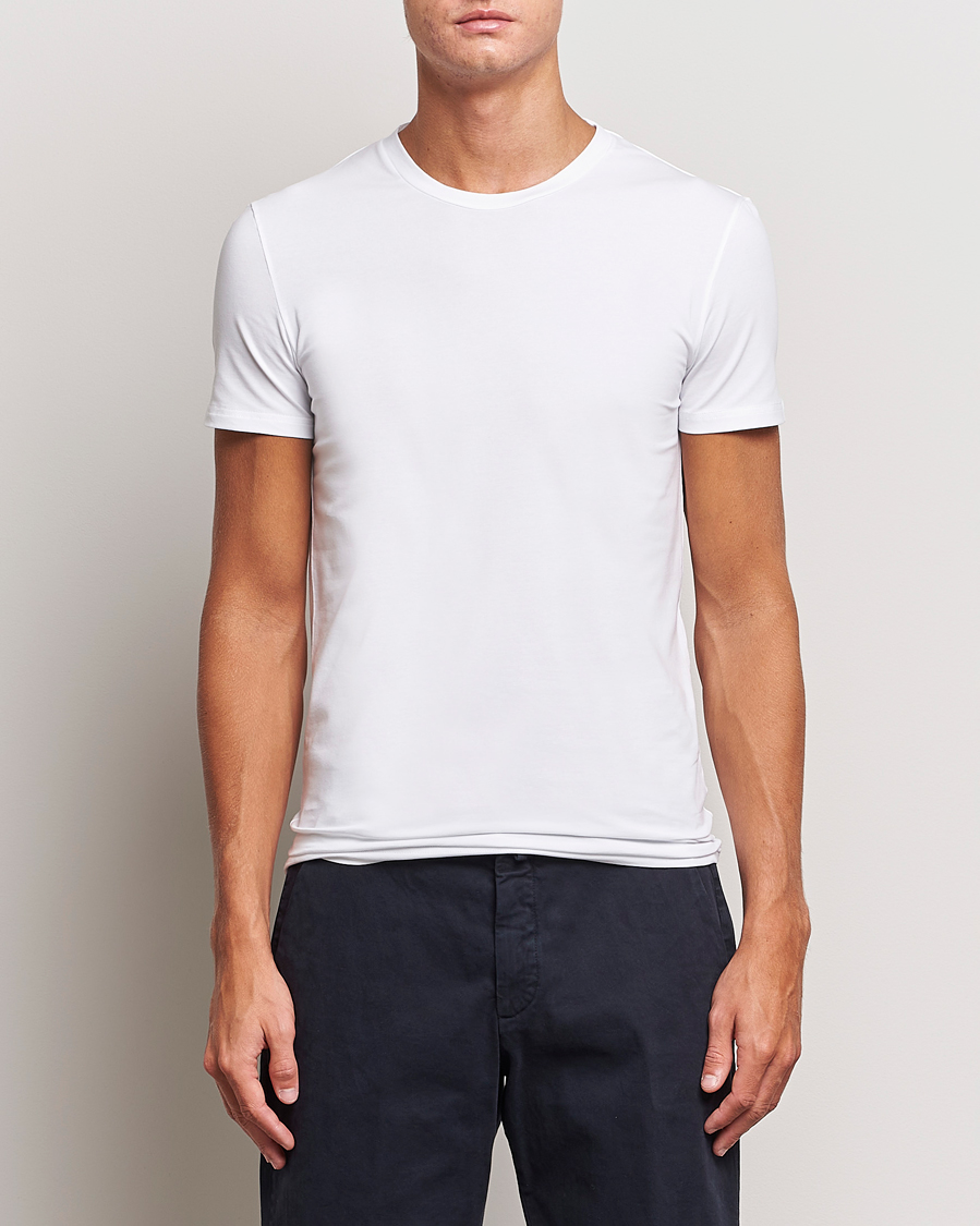 Herr |  | Zegna | Stretch Cotton Round Neck T-Shirt White