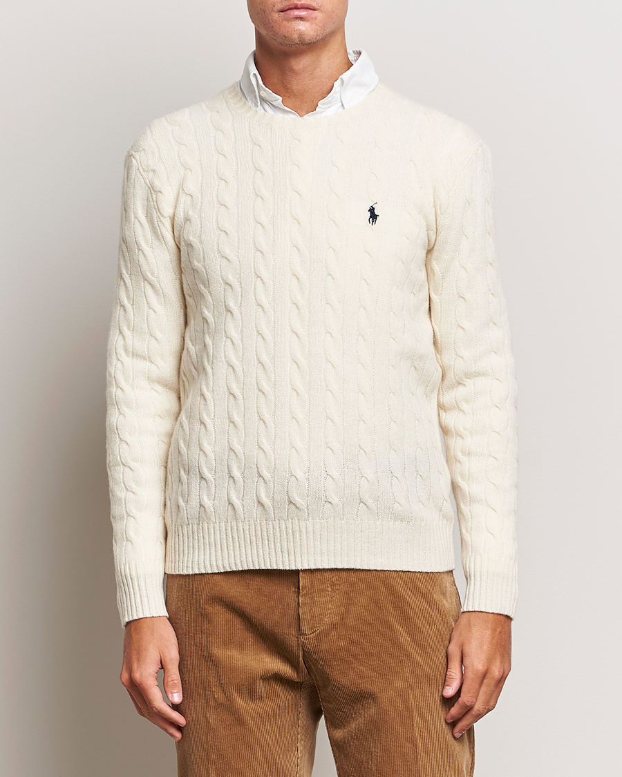 Herr | Tröjor | Polo Ralph Lauren | Wool/Cashmere Cable Crew Neck Pullover Andover Cream