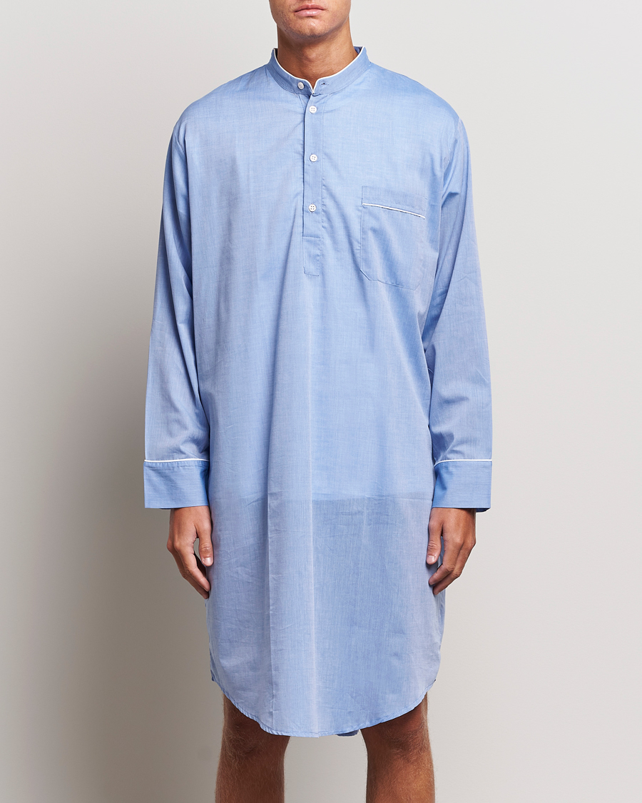 Herr | Loungewear | Derek Rose | Cotton Pullover Nightshirt Light Blue
