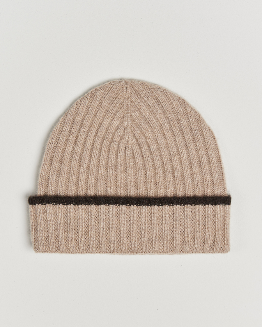 Herr |  | Amanda Christensen | Rib Knitted Cashmere Paspoal Cap Beige Melange