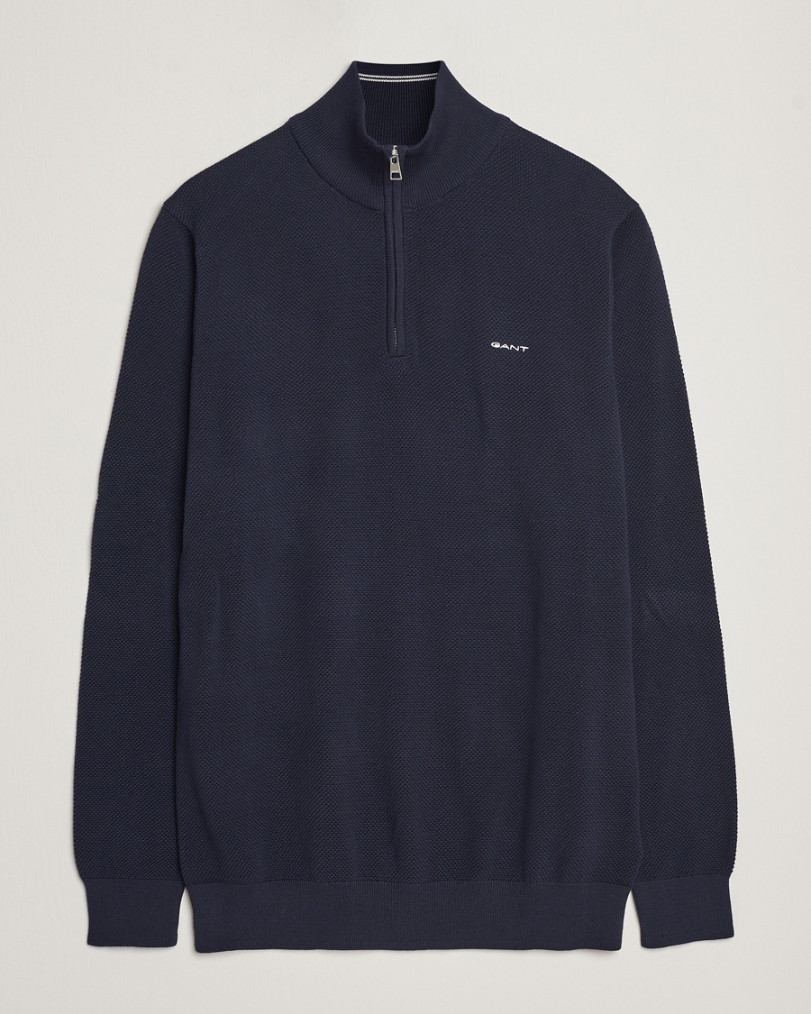 Herr | Tröjor | GANT | Cotton Pique Half Zip Evening Blue